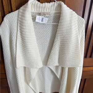 LOFT Cream Open-Front Draped Knit Cardigan